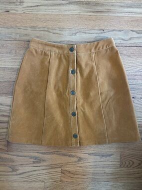MINKPINK Button-Front Suede Mini Skirt - Caramel Brown